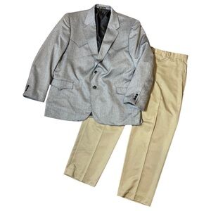 Circle S Mens 48 R Gray Brown Western Ranch Suit Set 2-Piece VTG Blazer Pant USA